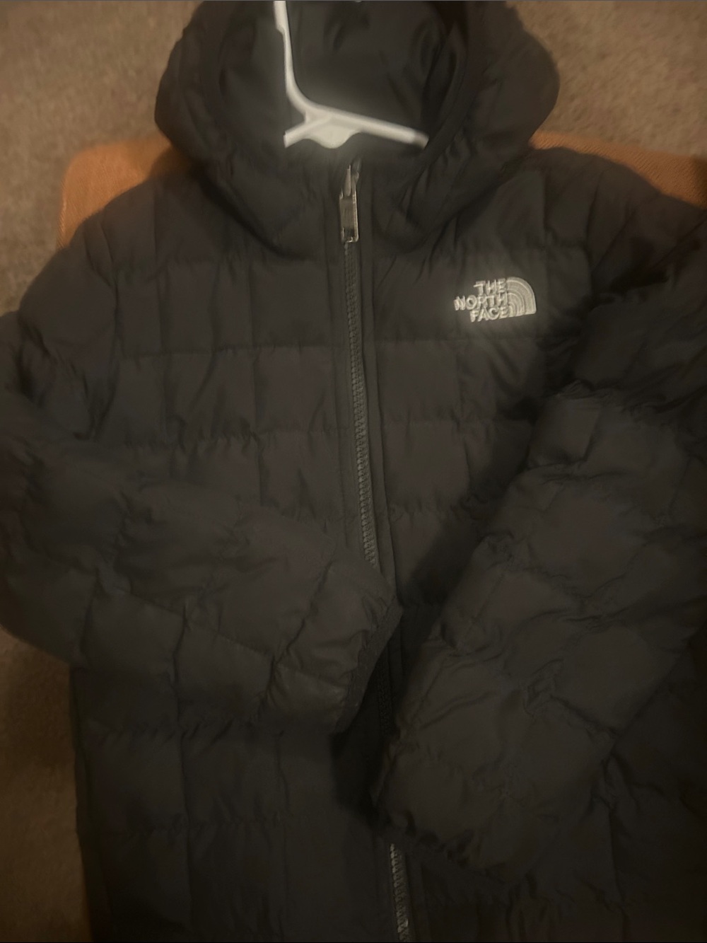 The North Face Kids Black Hooded Puffer Jacket Reversible